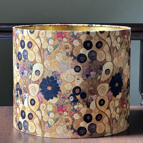 KLIMTESQUE Flowers & Swirls lined brushed gold lampshade