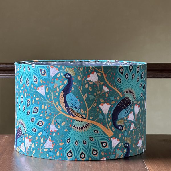 BLUE PEACOCK lined mirror silver lampshade