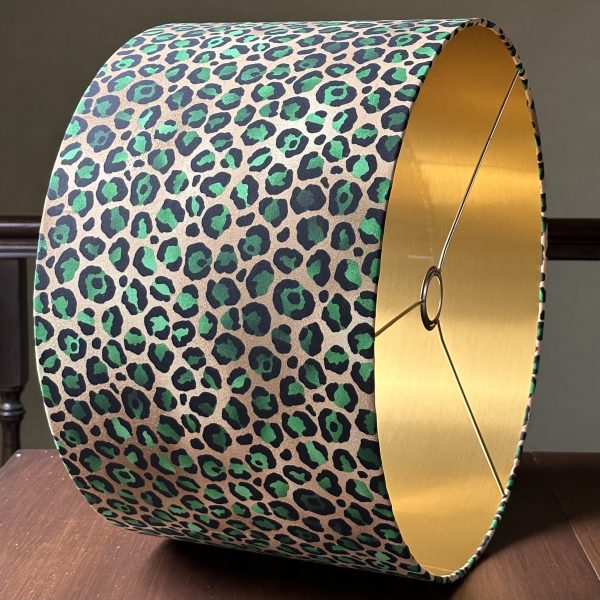 EMERALD N GOLD LEOPARD lined brushed gold lampshade