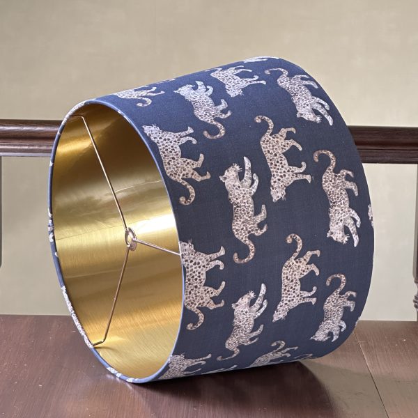 LEOPARD PARADE GREY lined brushed gold empire lampshade