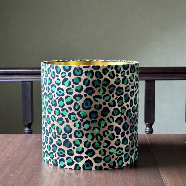 EMERALD N GOLD LEOPARD lined brushed gold lampshade