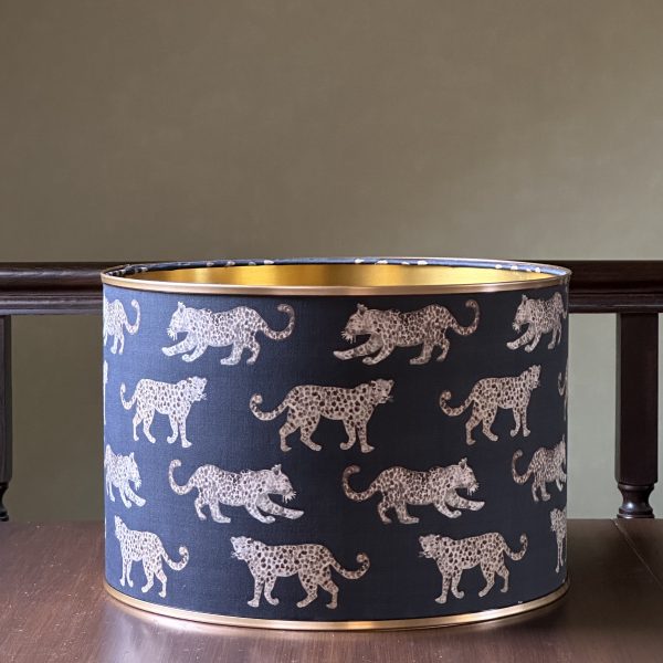 LEOPARD PARADE GREY lined brushed gold lampshade