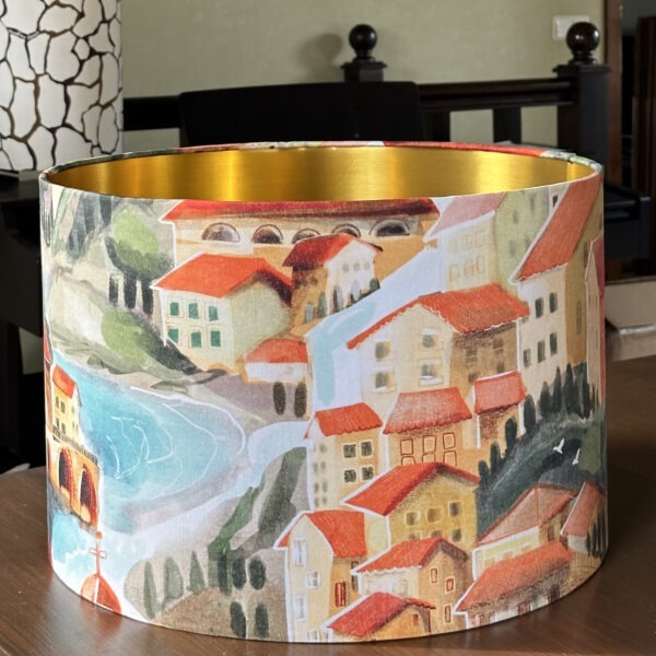 Italian Sunset Villa Luxury Gold Lined Lampshade