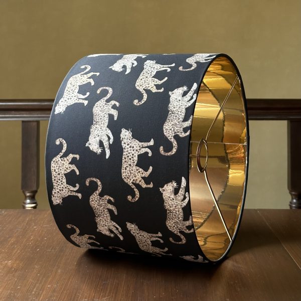 LEOPARD PARADE BLACK lined mirror gold lampshade