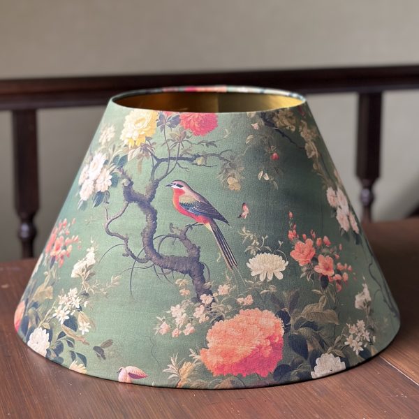 VICTORIAN BIRDS lined brushed gold lampshade