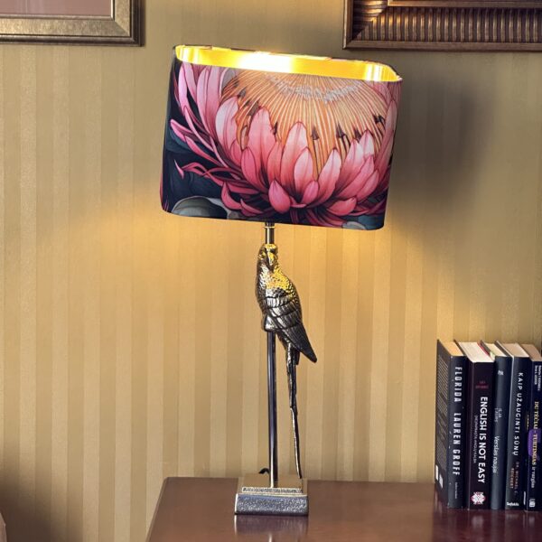 Protea Parrot Lamp with Gold Lined Shade