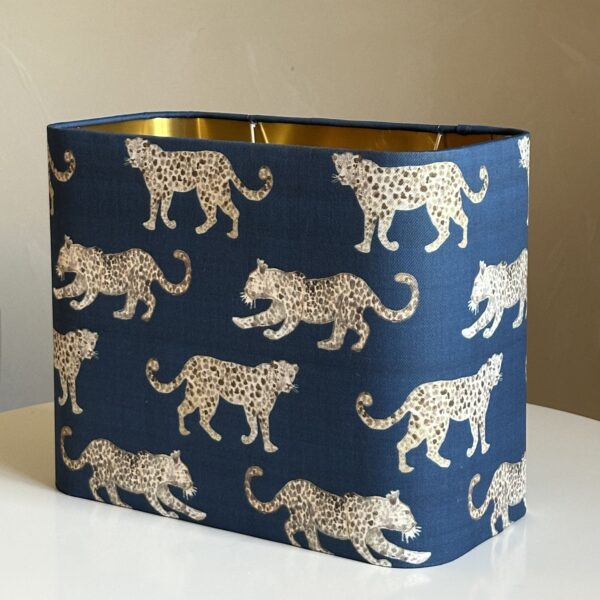 BLUE LEOPARD PARADE rounded rectangle lampshade