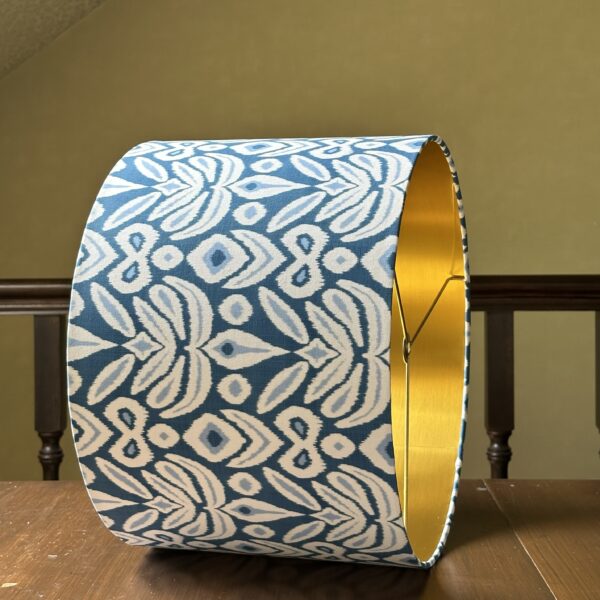 Elegant Blue Ikat Bloom Gold Lined Lampshade