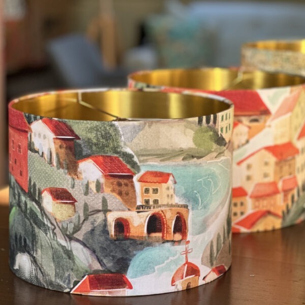 Italian Sunset Villa Luxury Gold Lined Lampshade