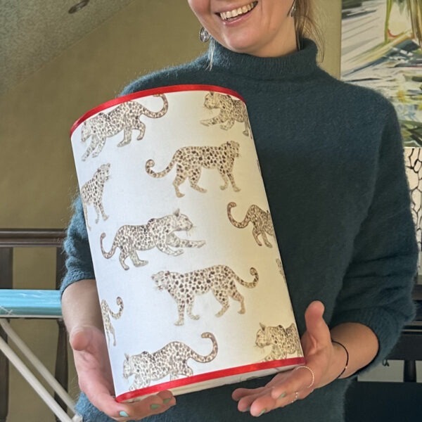 Leopard Parade Lampshade with Red Trim