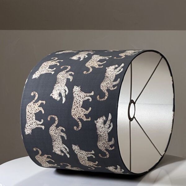 Grey Leopard Oval Lampshade with Champagne Lining