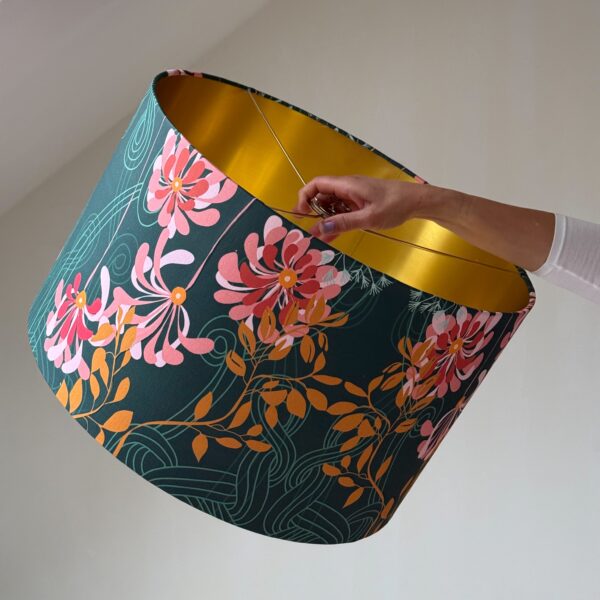Golden Petal Forest Green Floral Lampshade