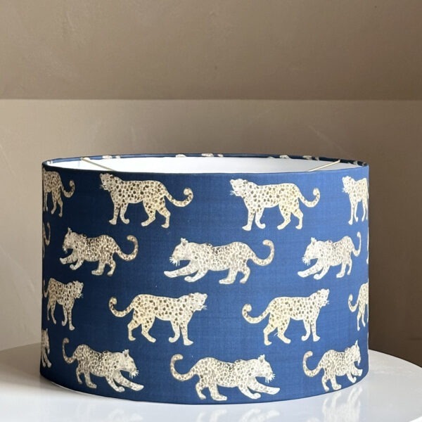 Elegant Blue Leopard Print Drum Lampshade