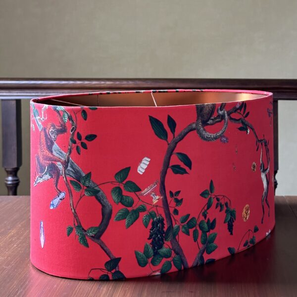 Monkey World Red Oval Lampshade – Copper Lined