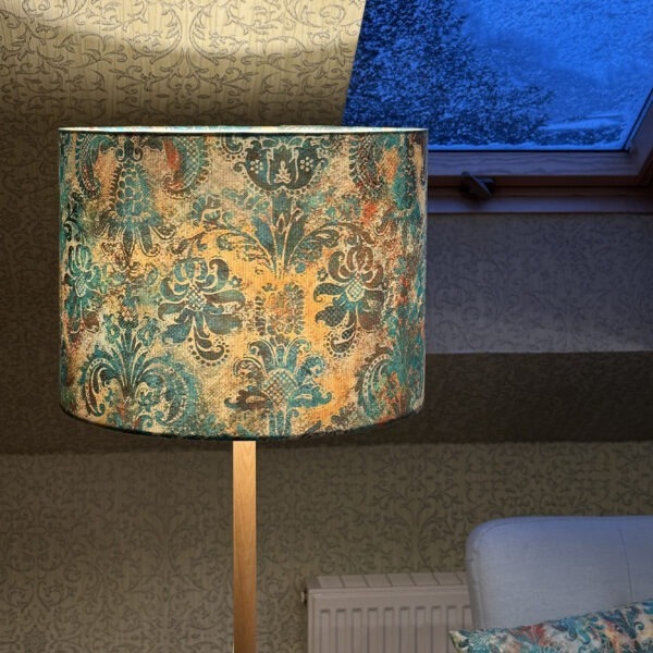 Rustic Teal Damask Double-Sided Statement Lampshade