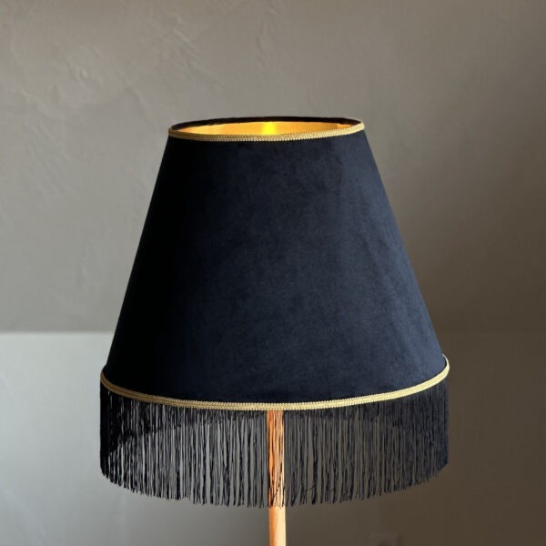 Luxury Black Velvet Fringe Lampshade with Gold Lining