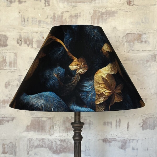 Midnight Blue and Gold Leaves Lampshade White Inside