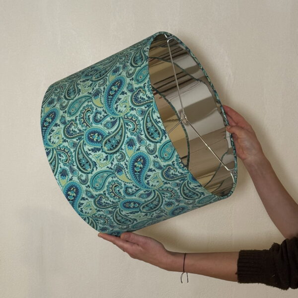 Turquoise Paisley Lampshade with Silver Lining