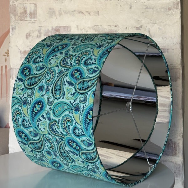 Turquoise Paisley Lampshade with Silver Lining
