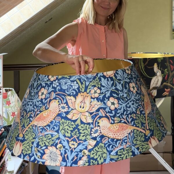 Strawberry Thief Indigo Lampshade Gold Lined