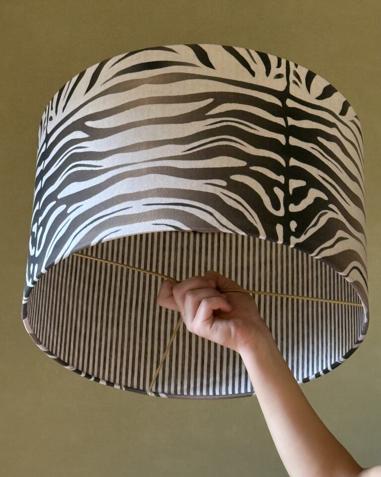 Double sided zebra print lampshade handmade in Europe
