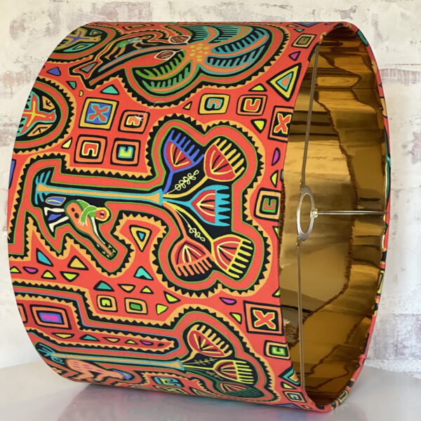 Vibrant Tribal Art Drum Lampshade – Mirror Gold Lining