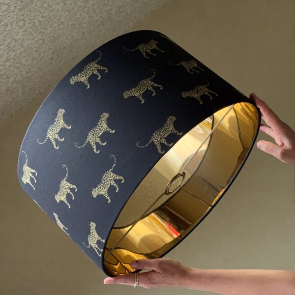 Black Leopard Drum Lampshade – Mirror Gold Lining