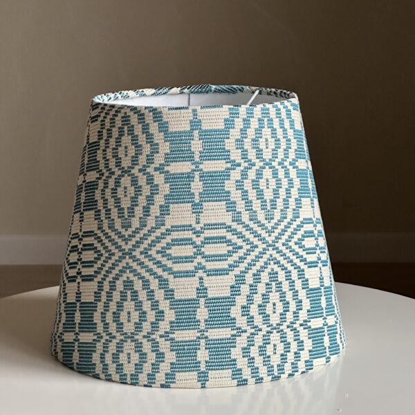 Handwoven Lithuanian Woven Empire Lampshade – Teal & Cream