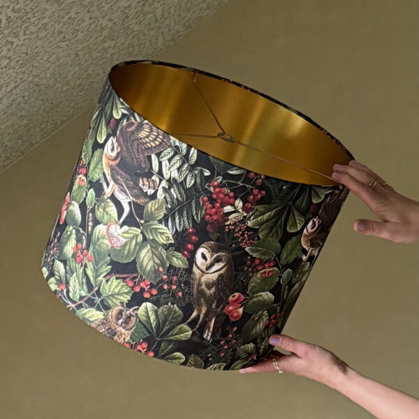 Woodland Owl Lampshade with Brushed Gold Lining