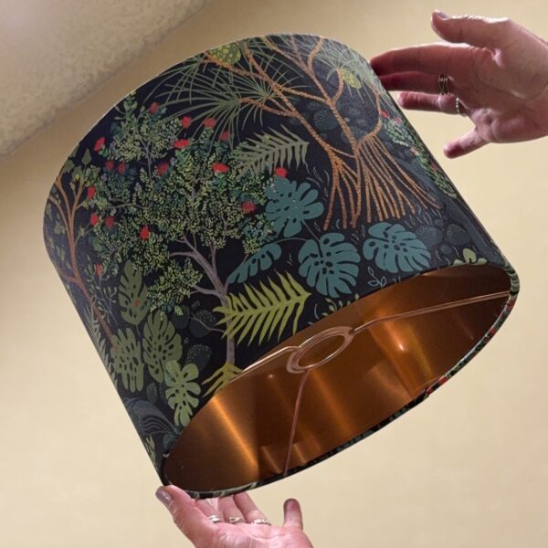 Tropical Forest Lampshade with Brushed Copper Lining