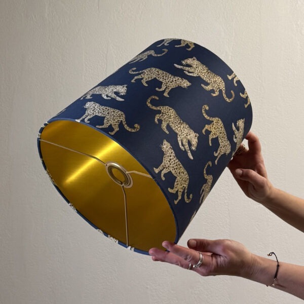 Empire Blue Leopard Parade Lampshade with Brushed Gold Lining