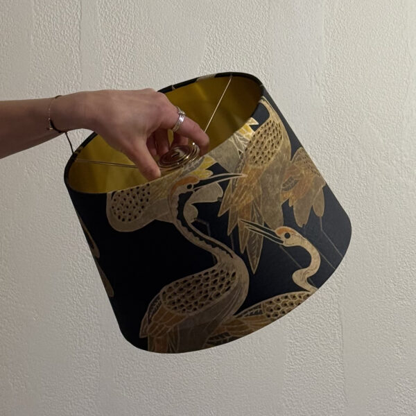 Elegant Crane Print Gold Lined Lampshade