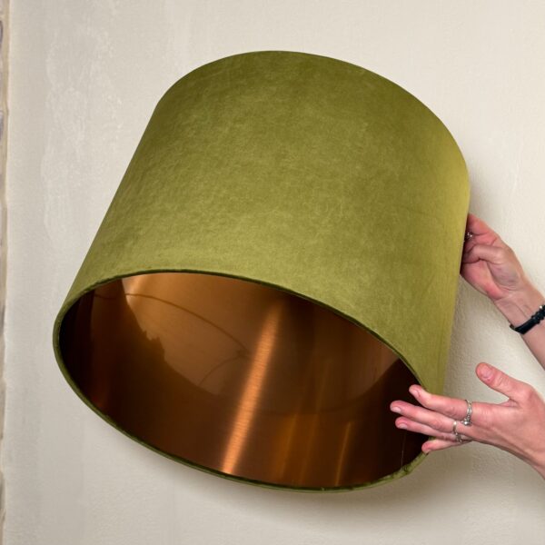 Olive Green Velvet Lampshade with Copper